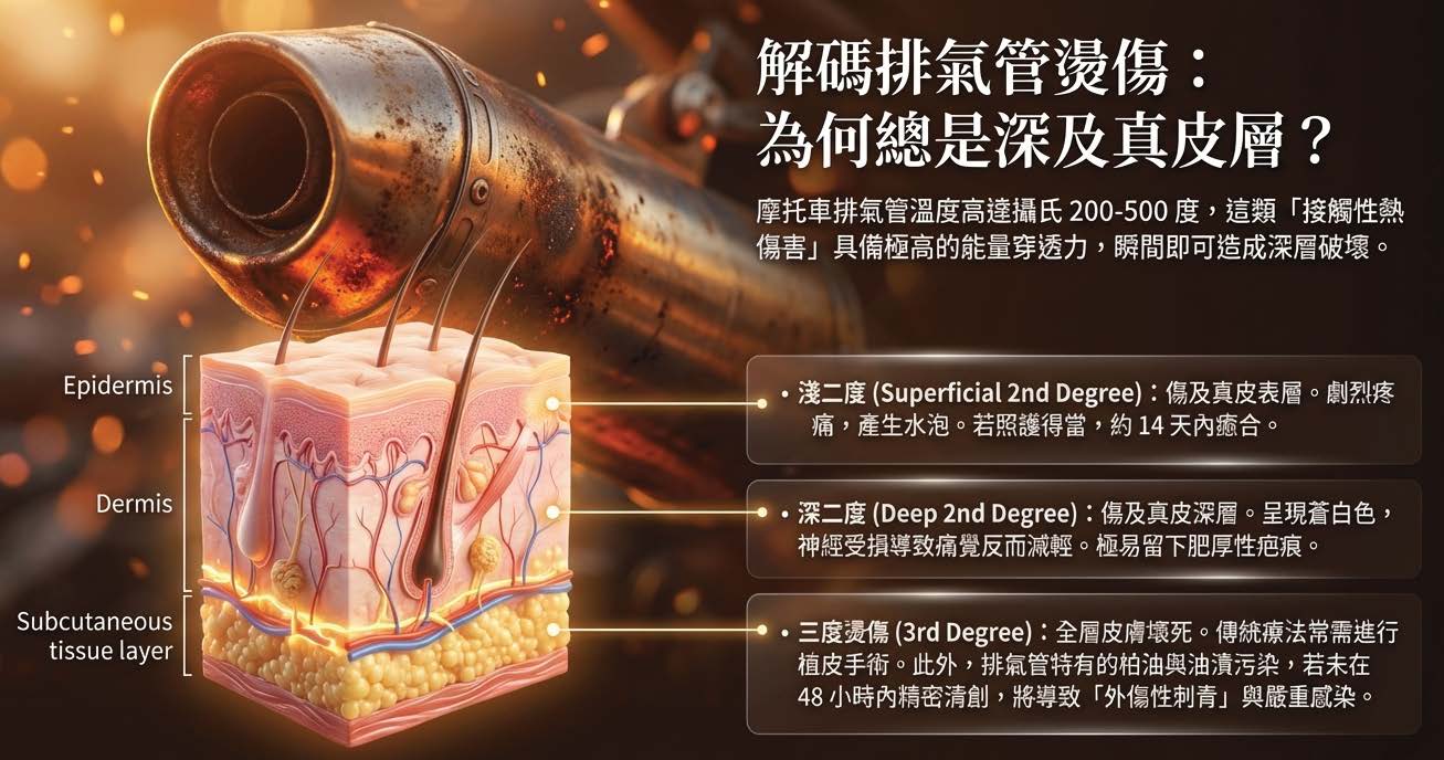 排氣管燙傷深及真皮層解剖圖解