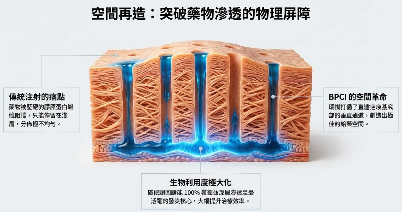 BPCI 環鑽法突破蟹足腫高間質壓力建立藥物滲透通道