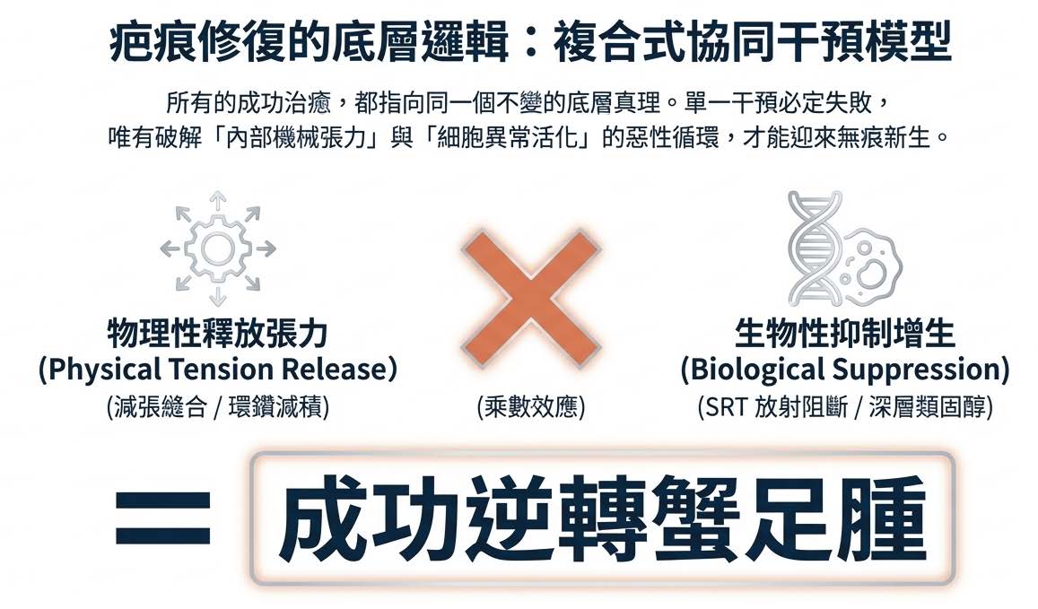 蟹足腫複合式協同干預模型：物理減積與生物學抑制雙軸策略
