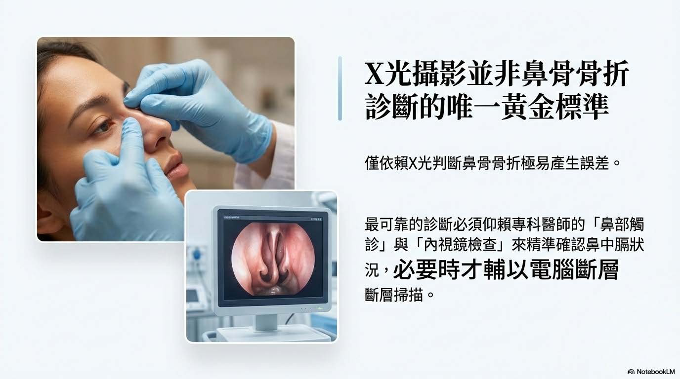 X光攝影並非鼻骨骨折診斷唯一標準，觸診與內視鏡更為關鍵